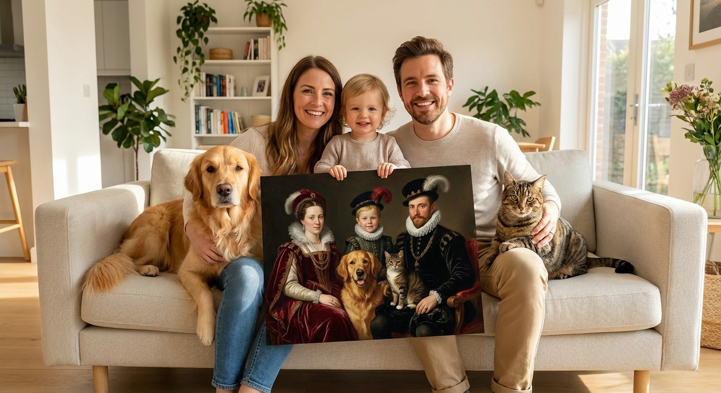 The Thompsons with their portrait